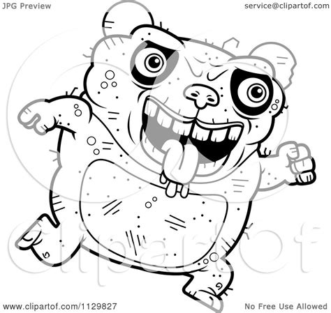 Cartoon Clipart Of An Outlined Running Ugly Panda Black And White