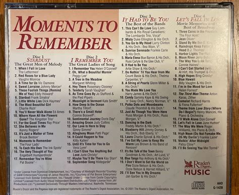 Readers Digest Music Moments To Remember By Various Artists 4 Cd Set