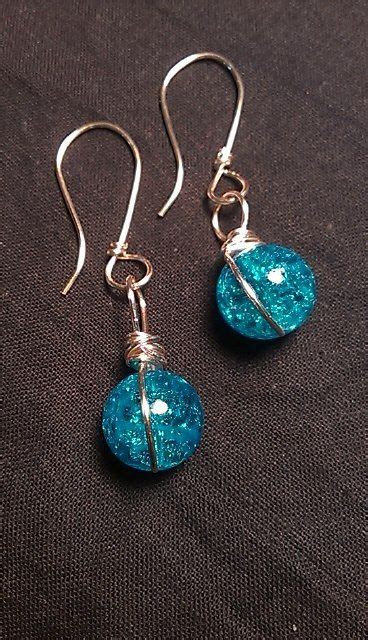 Turquoise Cracked Glass Bead Silver Wrapped Earrings For Details Email