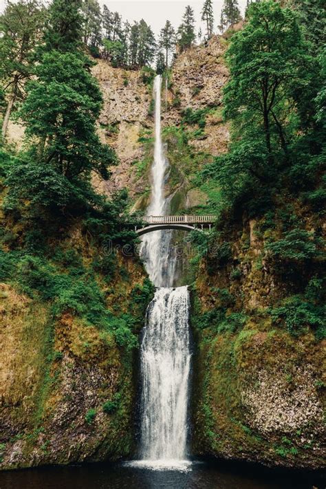 Multnomah Falls Waterfall Along The Columbia River Gorge Stock Photo