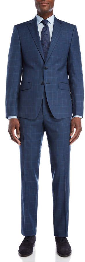 Calvin Klein Two Piece Navy Windowpane Slim Fit Suit Slim Fit Suit
