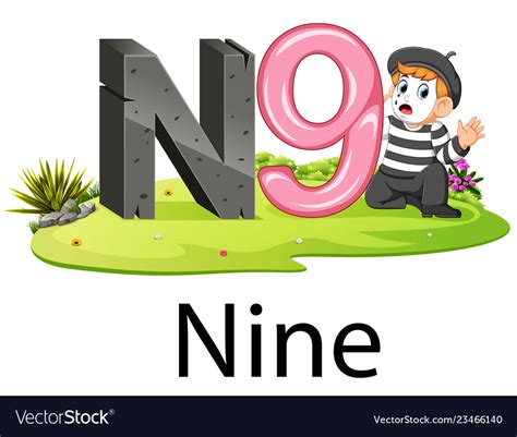 Cute Number Alphabet N For Nine With The Pantomime