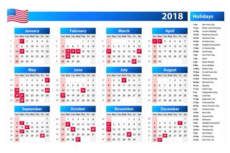 Usa Calendar 2018 Holidays Pre Designed Illustrator