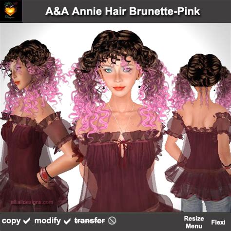Second Life Marketplace Aanda Annie Hair Brunette Pink Special Color