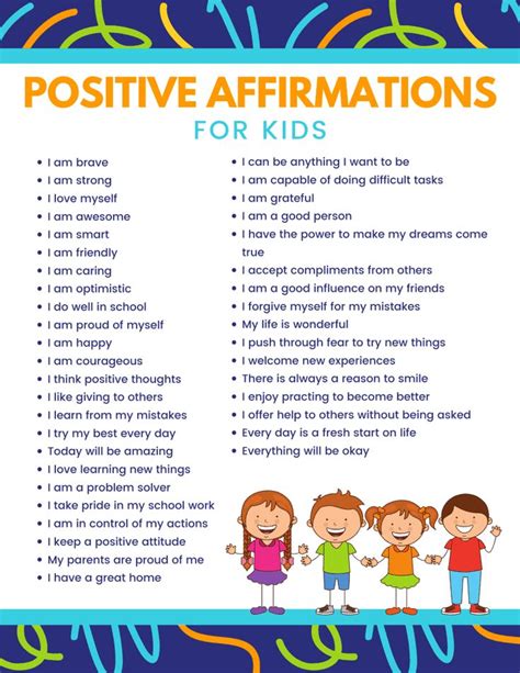 Daily Positive Affirmations For Kids Free Printable Printable Kids