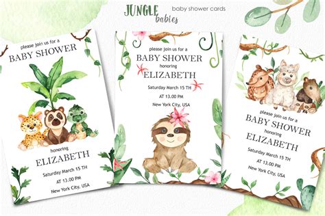 Watercolor Jungle Babies Animals Clipart Frames Cards Patterns By