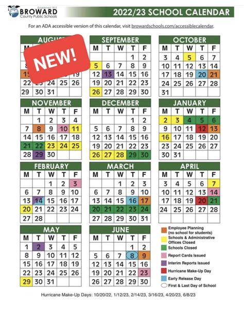 Official 202223 Broward County Public Schools Color Calendar Updated