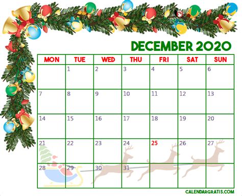 December 2020 Christmas Calendar Template Holiday Calendar Printable