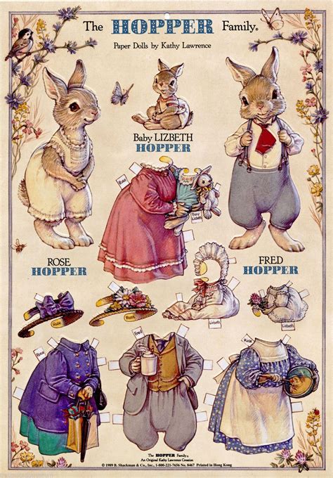 Paper Doll 2 Grandes Planches Découpage Lapins Bunny Rétro Vintage