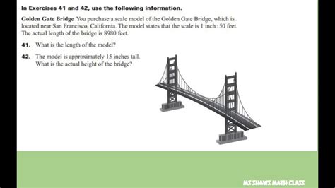 Find the actual length of the sofa. Find the length of the scale model of Golden Gate Bridge ...