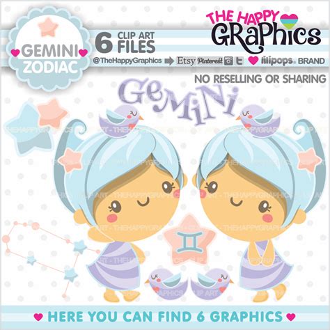 Gemini Clipart Gemini Graphics Commercial Use Zodiac Etsy