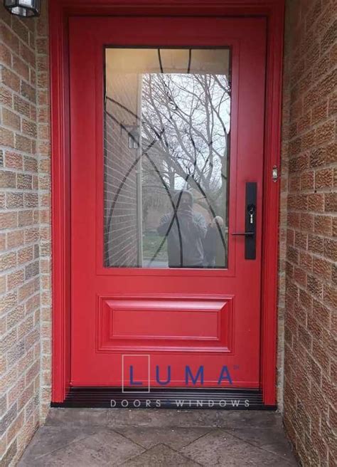 Red Steel Door With Iron Design Glass Insert ☑️ Steel Entry Door