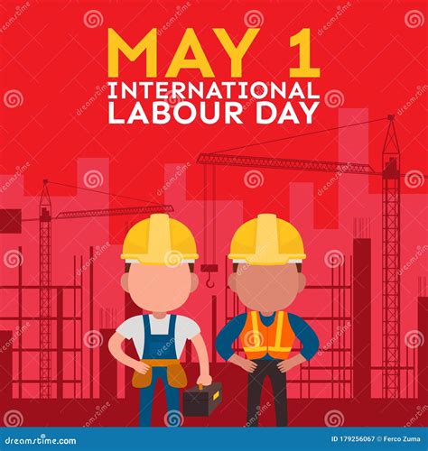 International Labour Day Poster With Worker Illustration Stock Vector