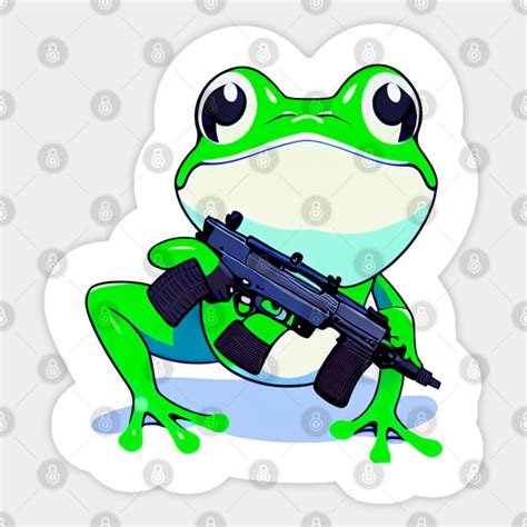 Cute Frog Holding Gun Frog Sticker Teepublic