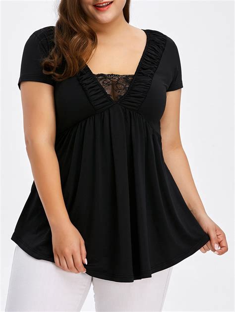 41 Off 2021 Plus Size Lace Insert Empire Waist T Shirt In Black