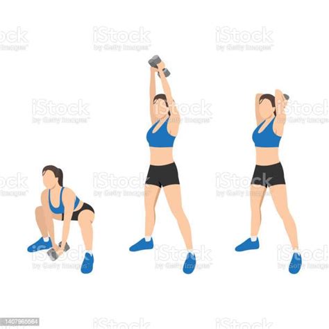 Woman Doing Squat With Overhead Tricep Exercise Flat Vector Illustration Isolated On White
