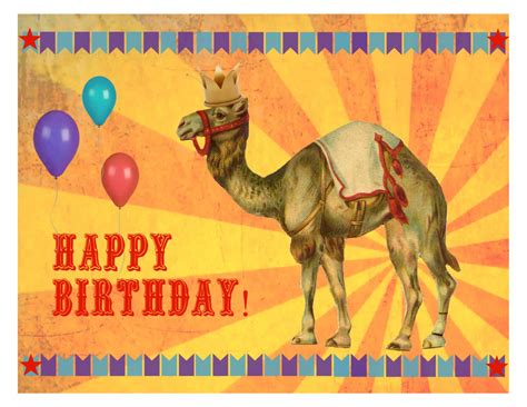 Circus Camel Kids Birthday Card Retro By Umlautbrooklynshop