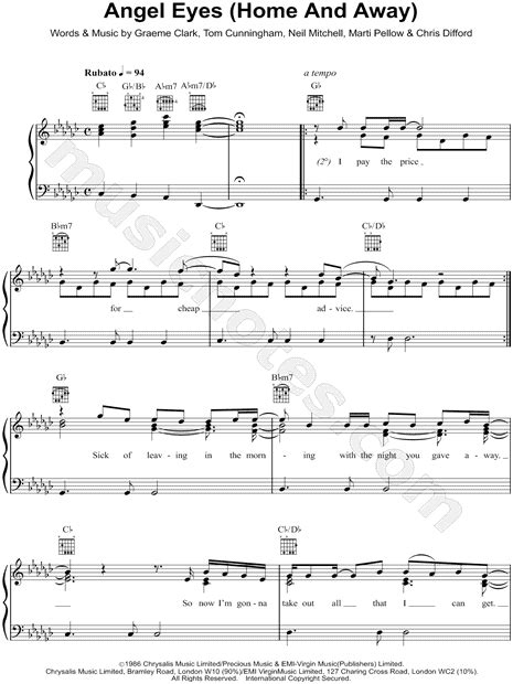 Wet Wet Wet Angel Eyes Home And Away Sheet Music In Gb Major Transposable Download