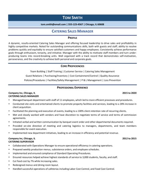 Catering Sales Manager Resume Example And Template For 2021 Zipjob