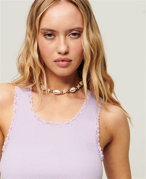 women s lace trim vest top in purple superdry us