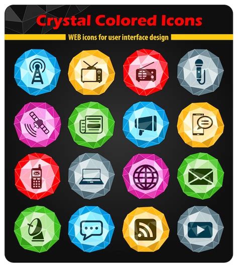 Premium Vector Media Icons On Bright Colored Buttons Crystals