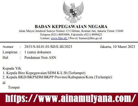 Surat Edaran Bkn Nomor Tahun Tentang Pendataan Non Asn