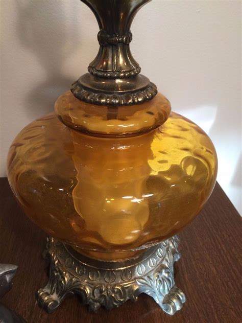 Vintage Hollywood Regency Amber Glass Table Lamp Fully Functional Glass Table Lamp Amber