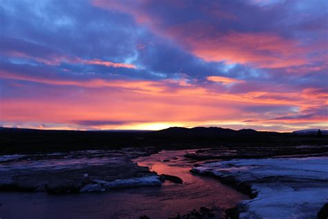 Wallpaper River Sunset Twilight Landscape Dark Hd Layar Lebar