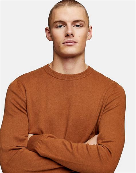 Topman Knit Sweater In Rust Beige Asos