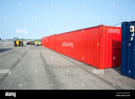 Bright Red Shipping Containers Ships Container Stock Photo Alamy