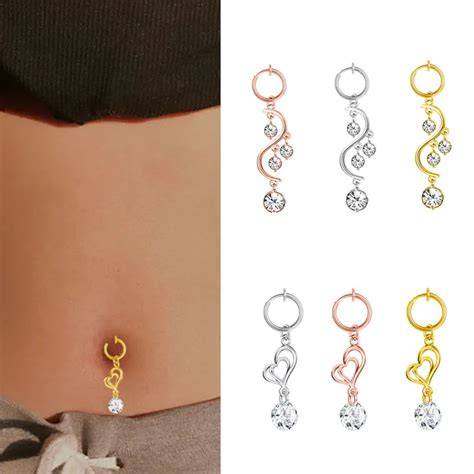 New Butterfly Fake Belly Button Ring Fake Belly Piercing Clip On Umbilical Navel Fake Pircing