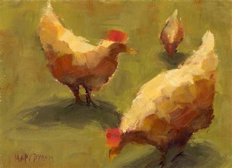 Just Us Chickens Original Fine Art By Mary Byrom Rooster Art Daily