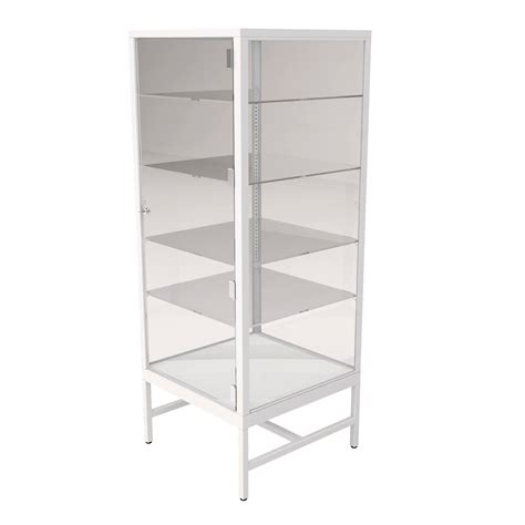 Glass Showcase Tower With 4 Adjustable Glass Shelves White