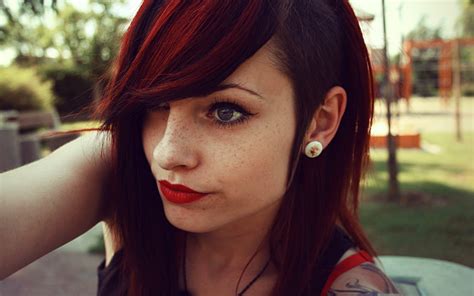 Redhead Lipstick Women Teen Sidecut Wallpapers Hd Desktop And