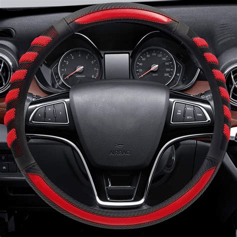Niceasy Sport Style Dark Red Leather Steering Wheel Coverblack Sport