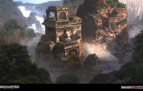 Wallpaper Mountains Waterfall Temple Uncharted 4 The Lost Legacy