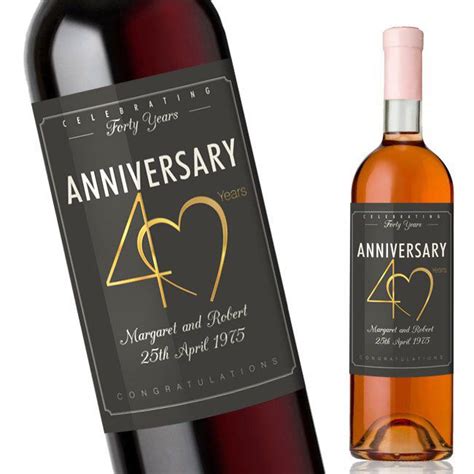 40th Wedding Anniversary T Custom Anniversary Wine Label For A