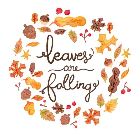 Cute Watercolor Autumn Elements Falling With Lettering 227894 Vector