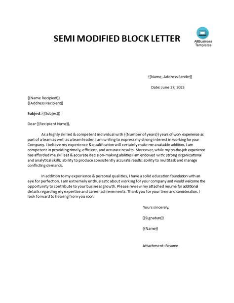 Semi Block Letter Format Templates At