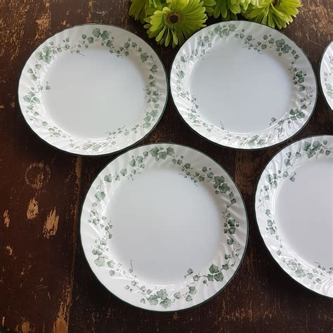 10 Dinner Plates Corelle By Corning Callaway Set Of 5 Green Ivy Pattern White Swirl Rim