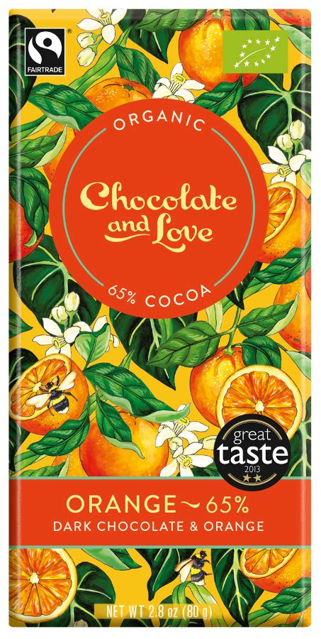 Chocolate And Love Organic And Fairtrade Orange 65 Dark Chocolate Bar