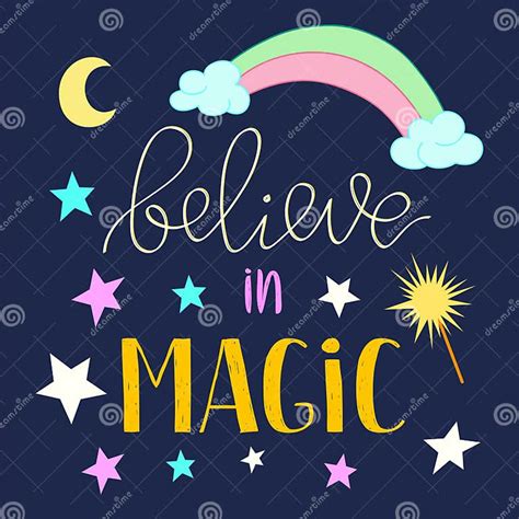 Believe In Magic Quote Poster Greeting Card With Stars Moon And