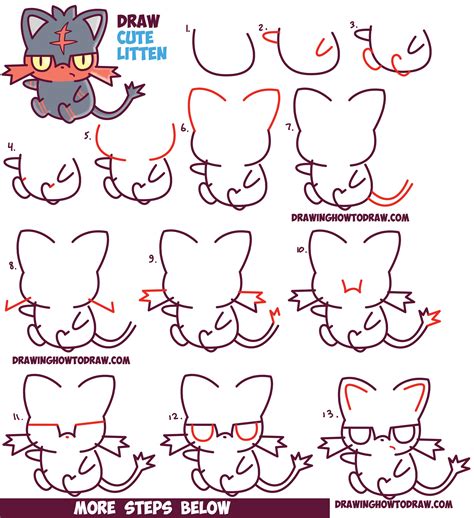 How To Draw Cute Litten Evolution From Pokemon Sun And Moon Kawaii