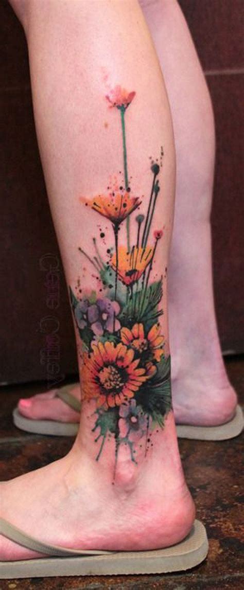 Flower Tattoo On Ankle Sunflower Tattoos Lower Leg Tattoos