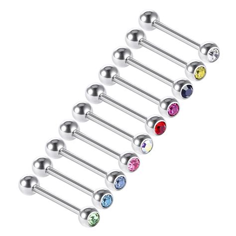 10pcslot High Polished Surgical Stainless Steel Tongue Rings Bar 14g
