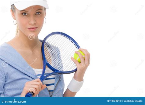 Tennis Player Young Woman Holding Racket Stock Photo Image Of