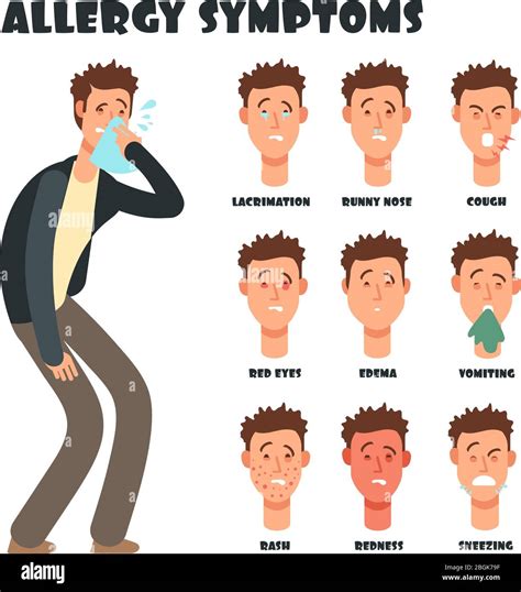 Allergy Symptoms With Sneezing Cartoon Man Medical Vector Illustration