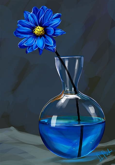 Blue Flower Still Painting Still Life 03 By Designjit Digital Art