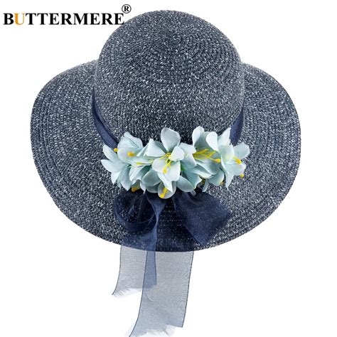 Buttermere Women Sun Hats Navy Blue Straw Beach Hat With A Wide Brim