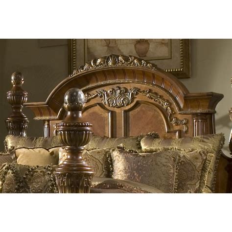 The set includes king bed, 2 nightstands, dresser with mirror. Michael Amini Villa Valencia Canopy Customizable Bedroom ...